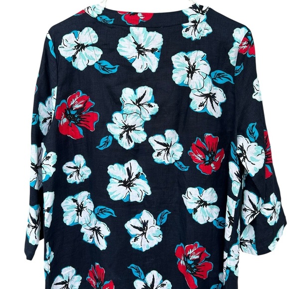 NWT Talbots 100% Linen Hibiscus Tunic Dress - Red White Blue - Size Medium - Picture 9 of 13